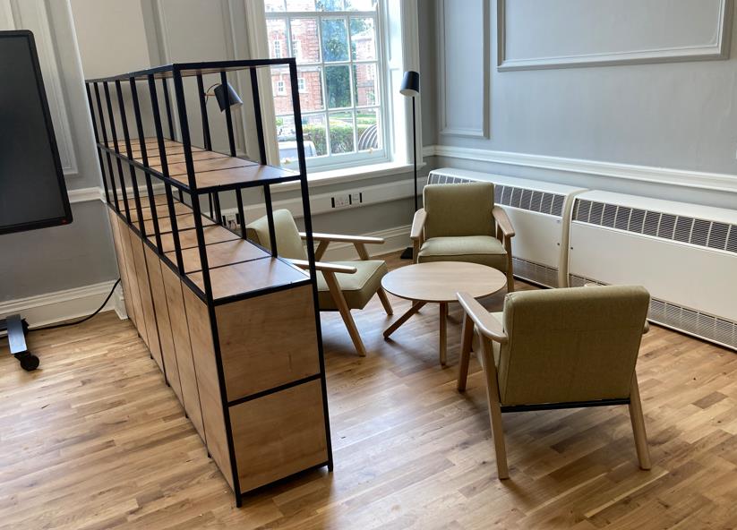 Breakout space with acoustic ceiling batons
