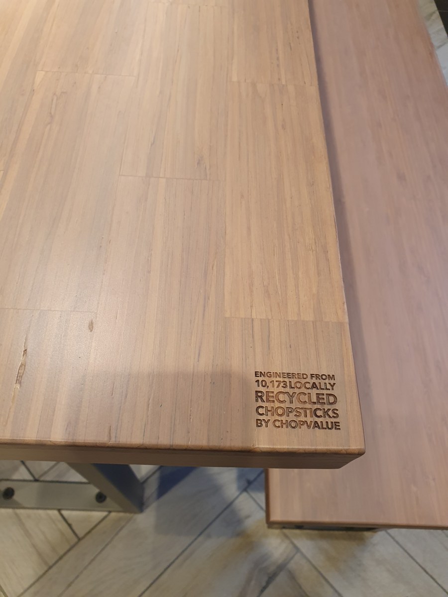 ChopValue table made from recycled chopsticks